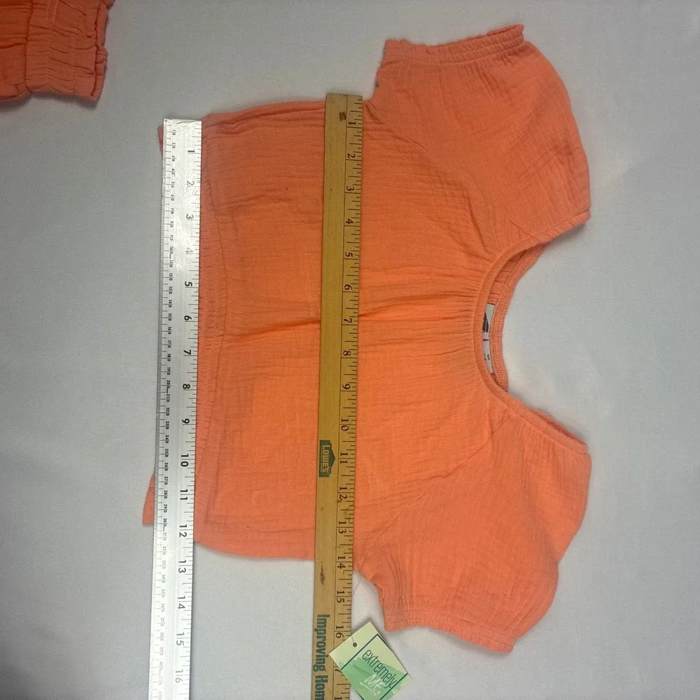 Girls Short Set 14 Peach/Coral NWT Gauze 100%‎ Cotton Crop Top Shorts 2pc Set